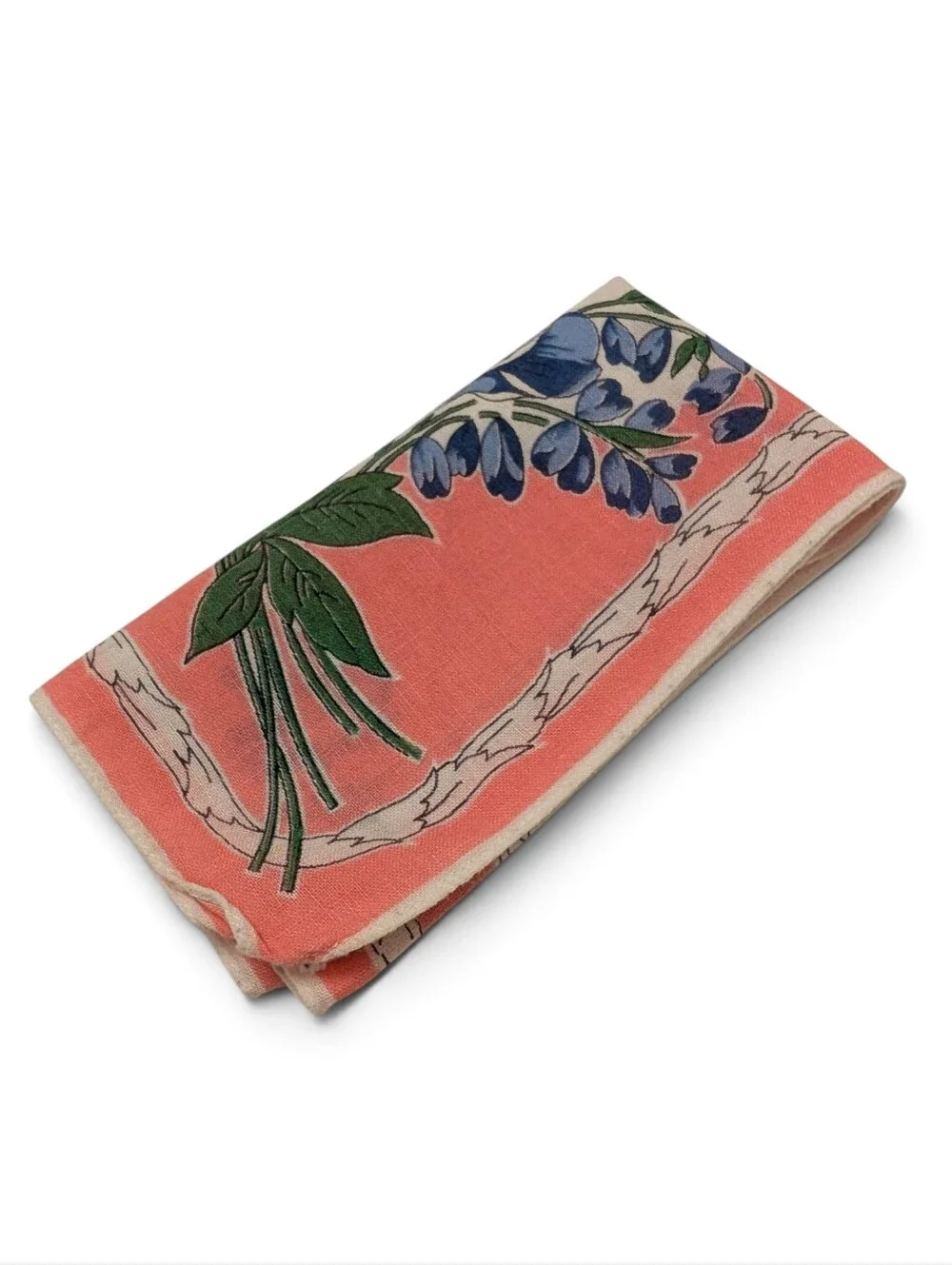 VINTAGE Hankerchief Floral Pink Blue Yellow White Colorful Bouquet Retro Print
